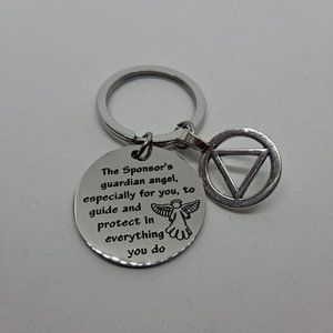 Sobriety Sponsor Guardian Angel Keychain Key Ring Inspirational Gift Silver